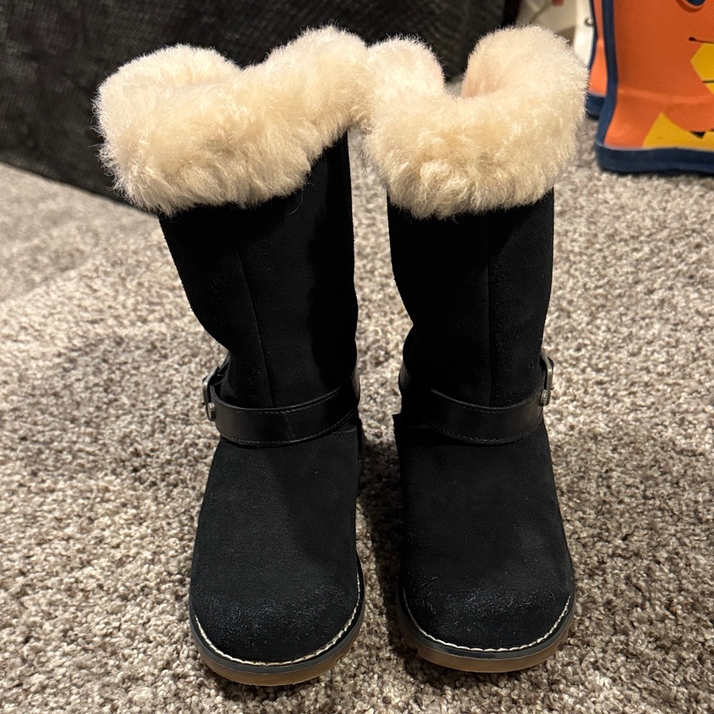 UGG Black Nessa Suede Boots with Cream Fur Lining